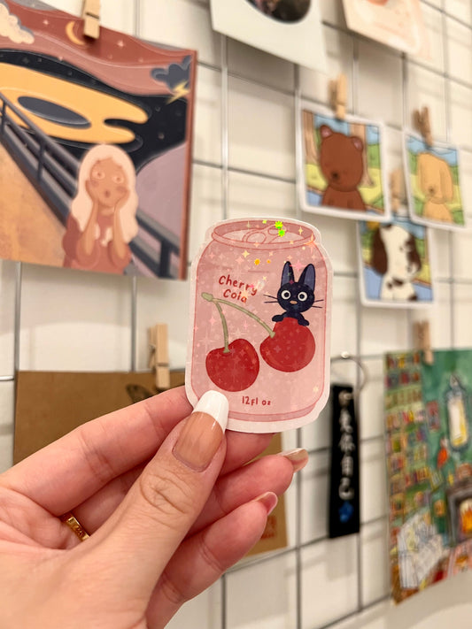 Holographic Cat Soda Die- Cut Sticker
