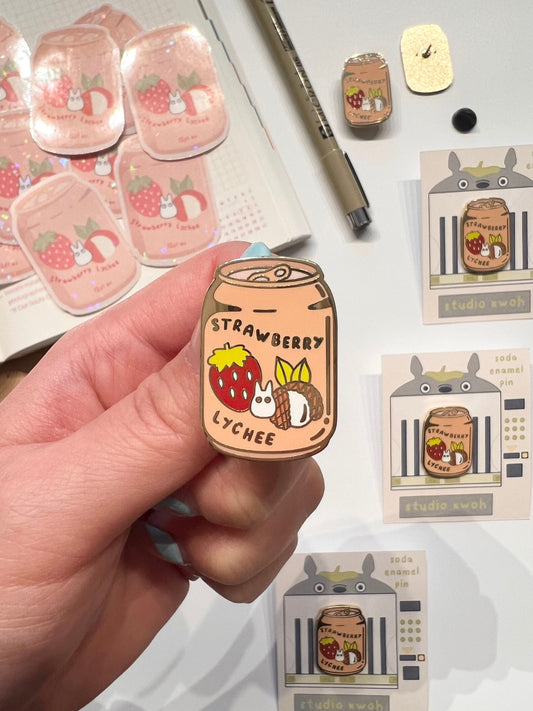 Strawberry Lychee Soda Enamel Pin