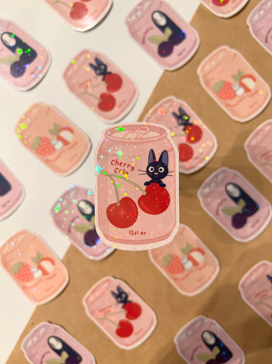 Holographic Cat Soda Die- Cut Sticker