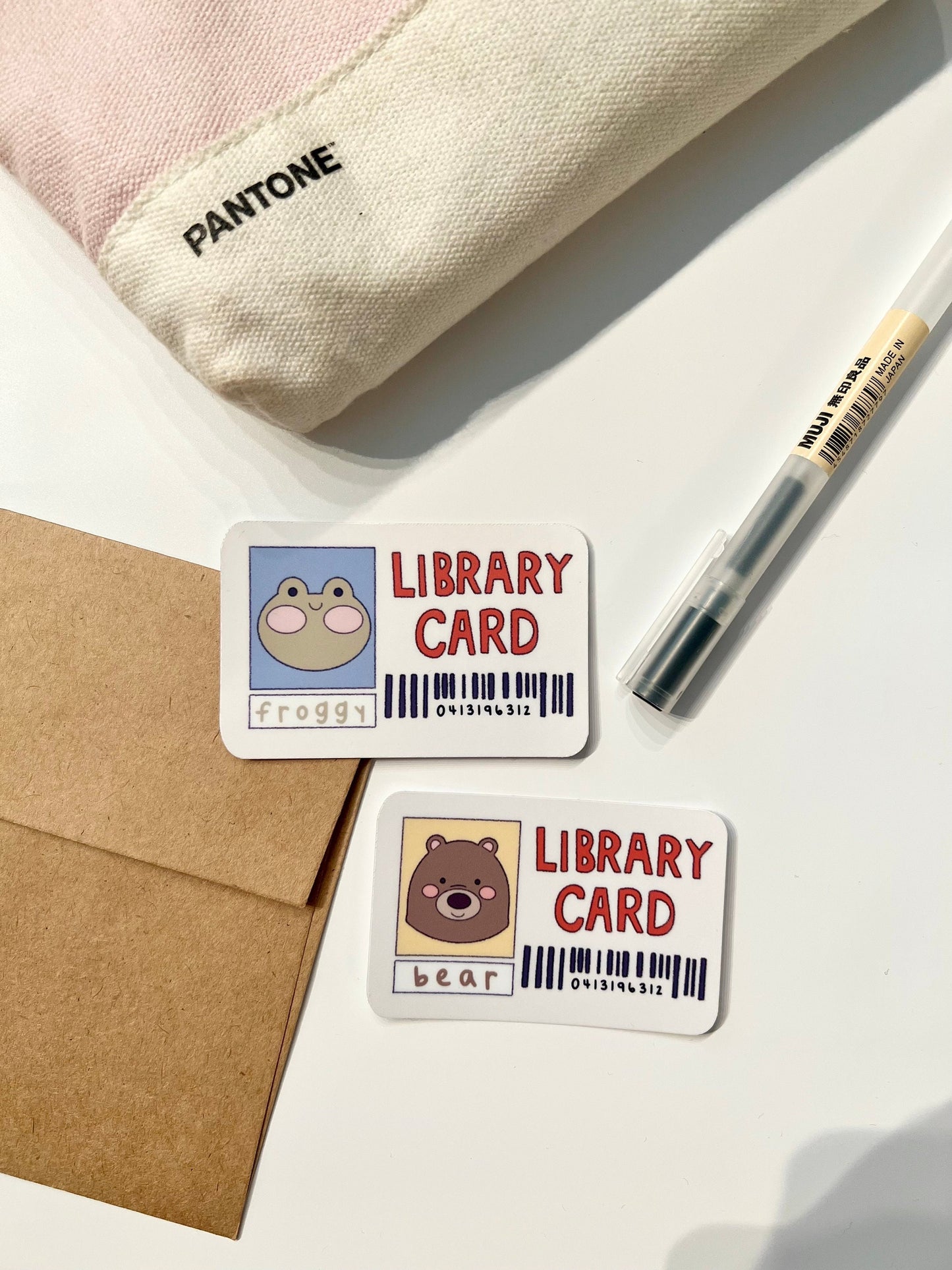Froggy and Bear Library Card Die-Cut Sticker