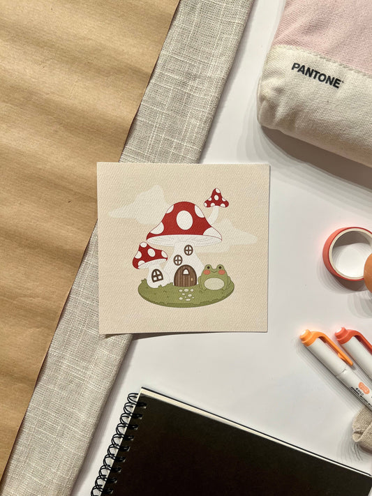 Froggy in Mushroom Home Art Print