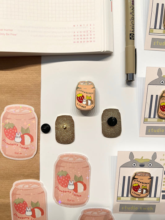 Strawberry Lychee Soda Enamel Pin