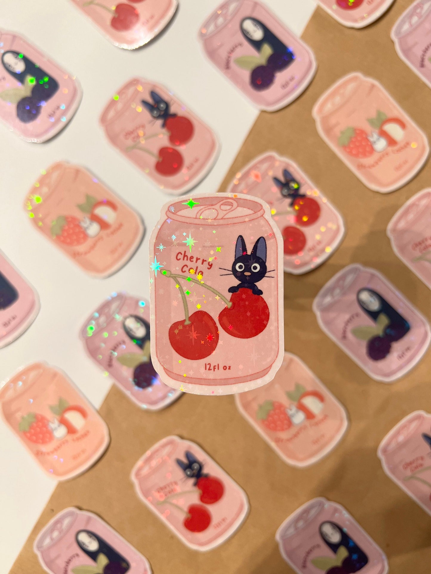 Holographic Cat Soda Die- Cut Sticker