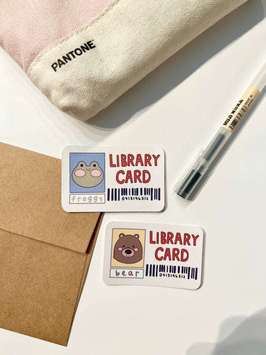 Froggy and Bear Library Card Die-Cut Sticker