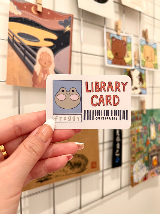 Froggy and Bear Library Card Die-Cut Sticker